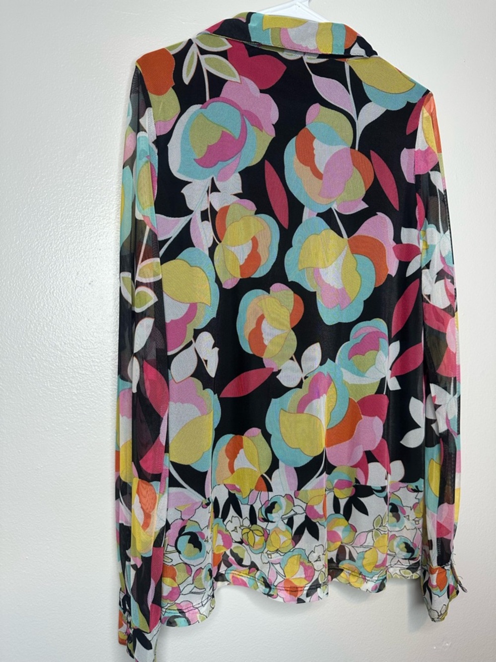 Joie Sheer Floral Button-Up Blouse - Black Multicolor Size XL - Picture 5 of 6